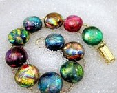 Sale Bracelet, Dichroic Fused Glass Bracelet in Cha-Cha Fruit Basket Colors in Gold or Silver