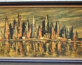 Mid Century 1960s Bronze Skyline Long Lithograph Print