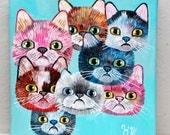 7cat faces (original painting on canvas)