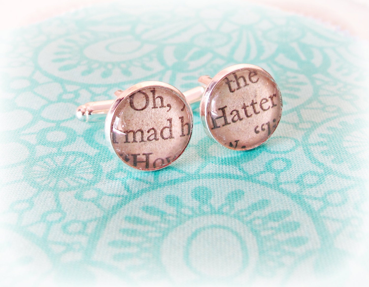 Mad Hatter Cuff Links I Cufflinks Vintage Wedding Groom Alice in Wonderland Text Quote