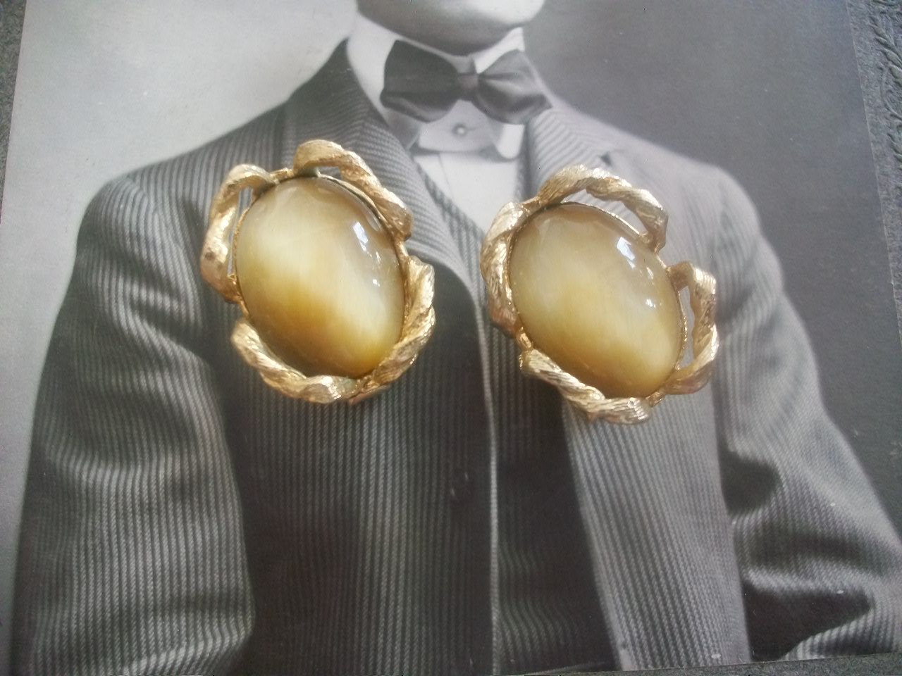 Vintage Moonstone Gold Tone Cuff Links, Mad Men, Wedding Accessory, Gift For Him, Father's  Day Gift