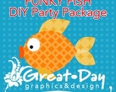 Funky Fish DIY Party Package Invite Thank You Banner Cupcake Toppers Favor Toppers