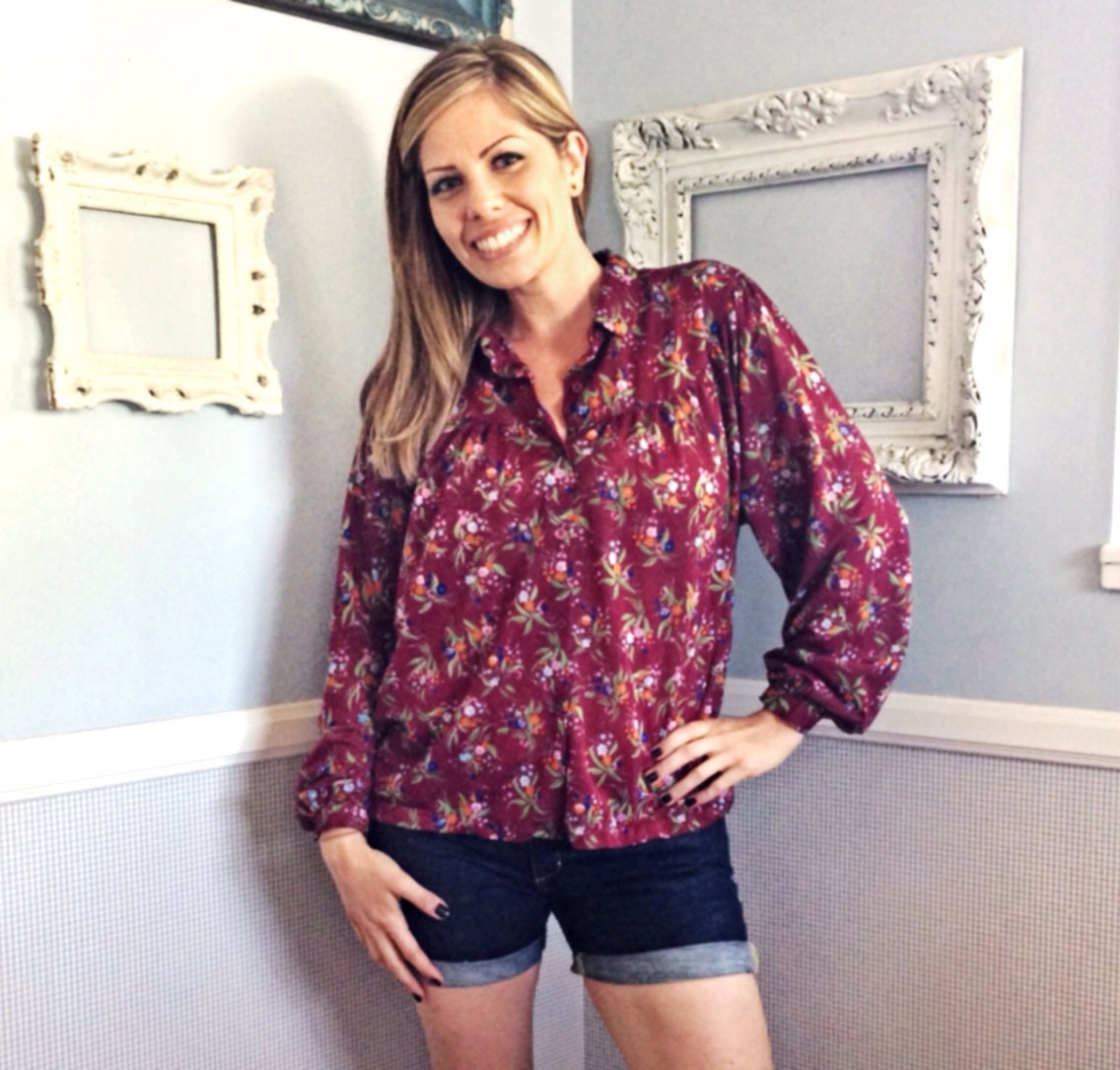 Vintage Print Blouse // Floral 60s // Size Medium
