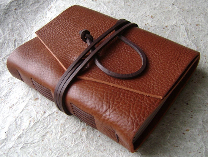 Leather Journal, medium brown, handmade rustic journal by Dancing Grey Studio on Etsy