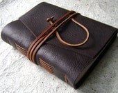 Leather journal, dark brown with rustic brown tie closure, approx. 4"x6", handmade journal by Dancing Grey Studio on Etsy