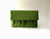 Fold over, foldover, handbag, clutch, pouch, purse, zipper clutch - Delicada Fold Over Clutch in Green Cotton