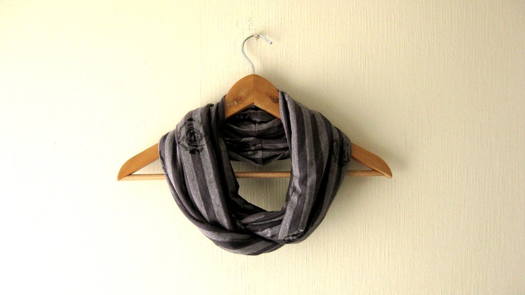 Striped gray and dark blue - gray Infinity Scarf - Delicate Spring Soft Jersey Circle Scarf, Cowl, Neckwarmer, eternity scarf