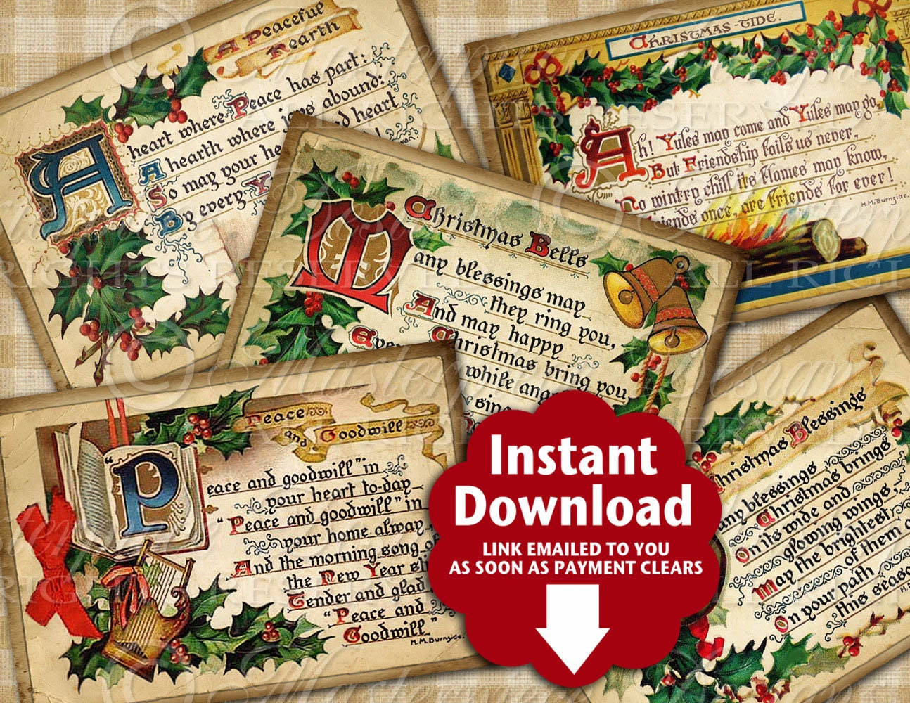 Vintage Christmas Greetings ACEO Tags - Instant Download and Print Digital Sheet