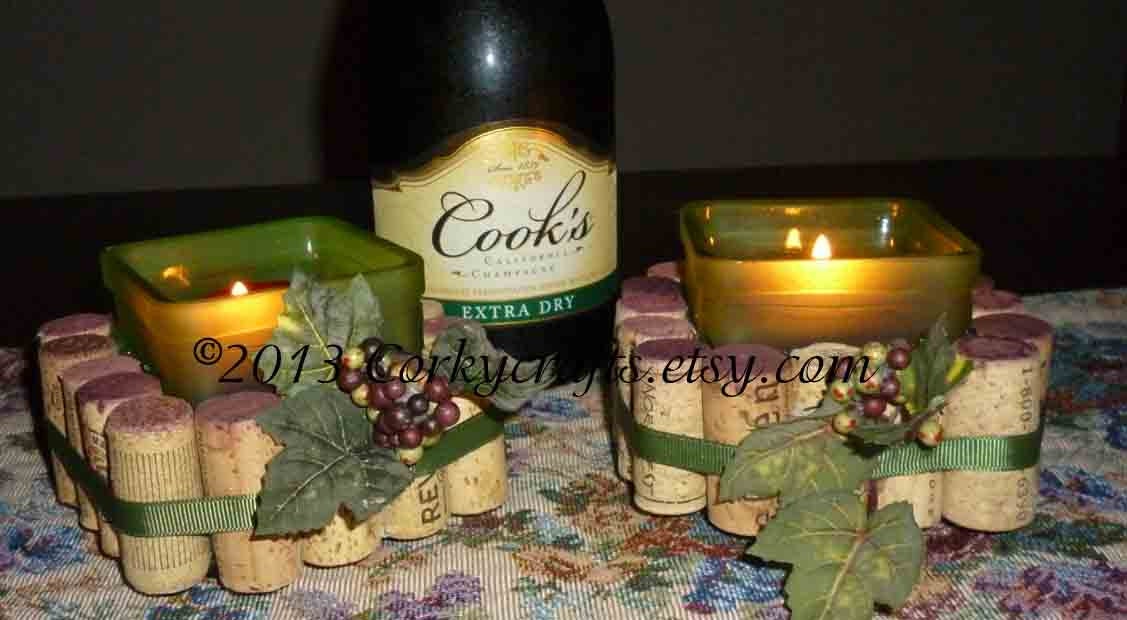 Wine cork votive set  of 2   table centerpiece/candle ring - free shipping