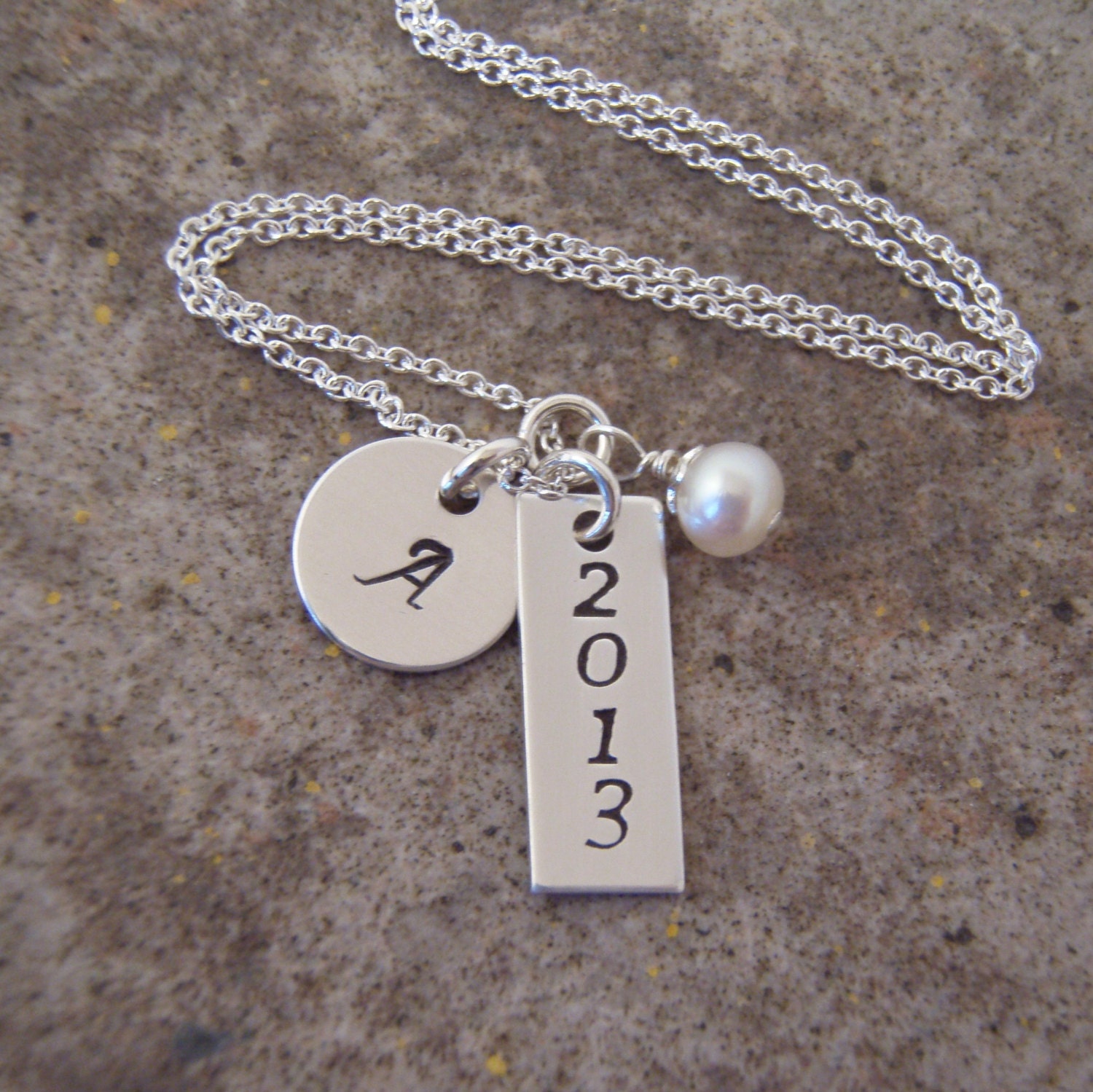 Graduation necklace - 2013 graduation charm necklace - with Pearl or Birthstone dangle