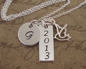 Graduation necklace - Initial necklace - 2013 graduation charm necklace - Bird necklace