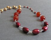 Cranberry Red, Champagne and Terra Cotta Gemstone and Sterling Silver Necklace / Faceted Carnelian Necklace / Pearl Necklace - Sierra