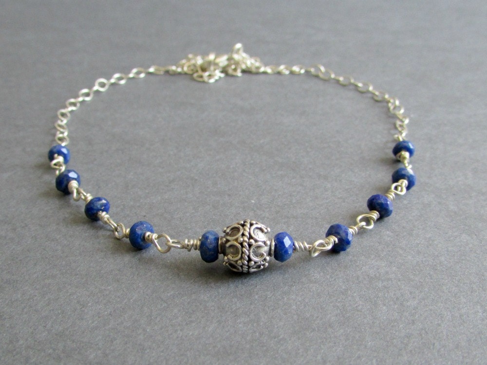 Lapis Necklace / Dark Blue Gemstone Necklace / Nautral Lapis and Sterling Silver Necklace - Serenity (Navy Blue)