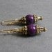 Antique Gold Tone Earrings / Dark Purple Stone Earrings / Dyed Riverstone Drop Earrings / Ornate Metal Earrings - Masquerade (Violet)