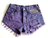 Levi high waisted denim shorts, purple with gold studs OOAK