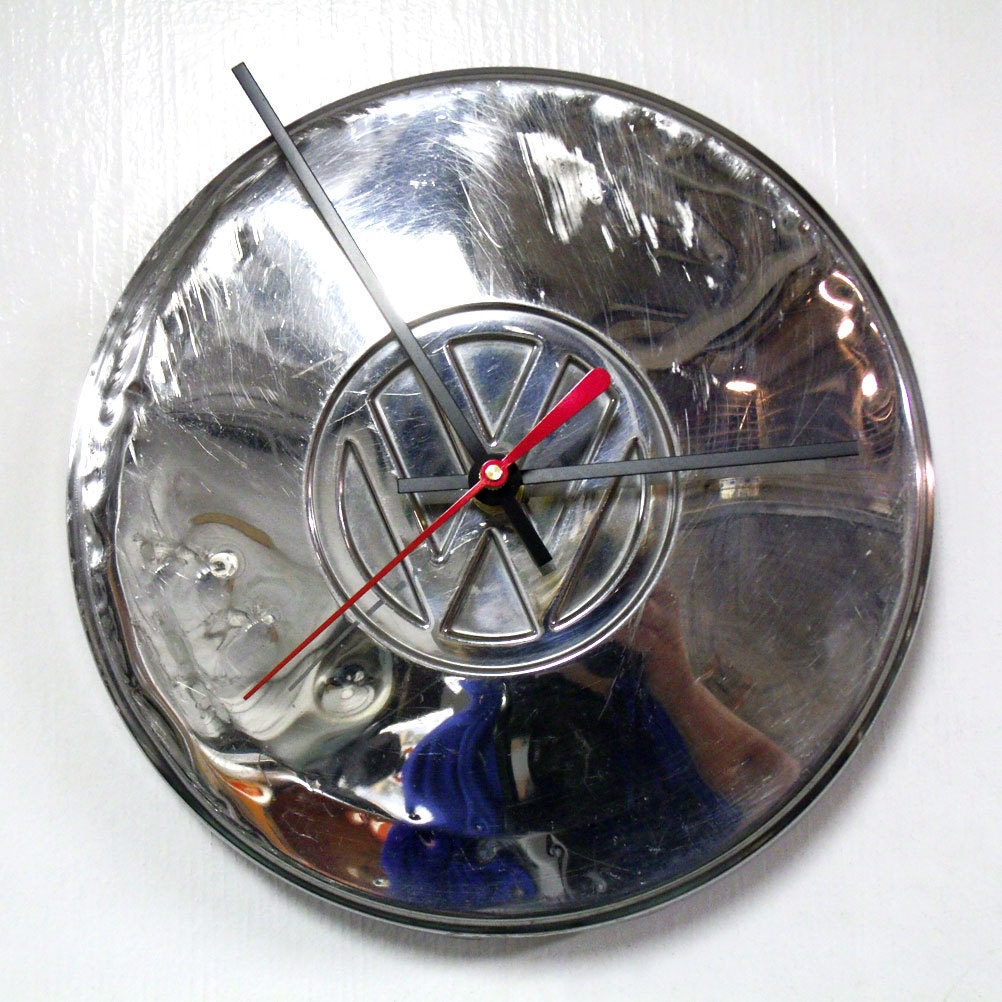 VW Wall Clock made from recycled Volkswagen Hubcap - Volkswagon Hubcap Clock - SSS13-805