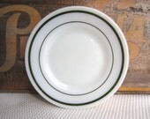 Vintage Anchor Hocking Saratoga Pattern Green Band on Milk Glass Plates Restaurant Ware