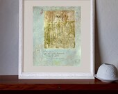 Original painting on paper 19x15 with verses, drawings turquoise, gray, indian ink By Ana Gonzalez