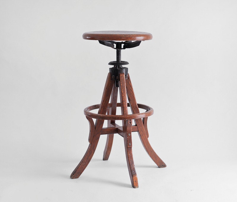 MOVING SALE - Antique Wood Swivel Stool - Chair, Mid Century, Modern, Studio