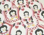 Stickers Envelope Seals Valentine with Penguins - set of 30 - SES180