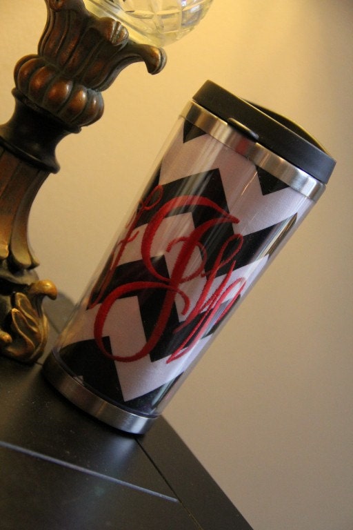 Personalized Embroidered Coffee Mug Travel Beverage Tumbler Stainless Steel CHEVRON