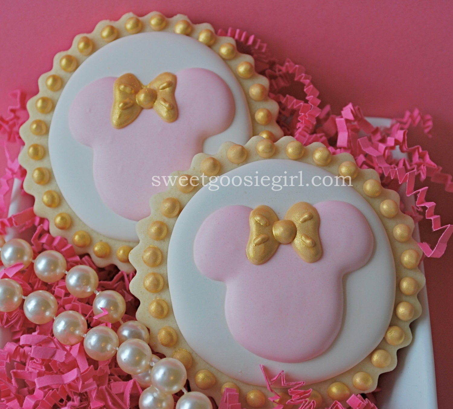 Pink and Gold Minnie Mouse Decorated Sugar Cookies (12)