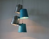 Garden Plant Pot Chandelier - Upcycled Hanging Pendants Chandelier featuring Galvanized Silver and Blue Planters - BootsNGus Lamps