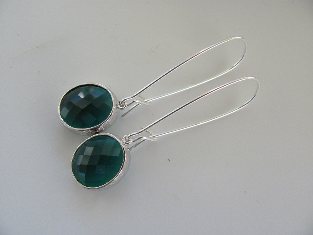 Emerald Green Dangle Earrings on Sterling