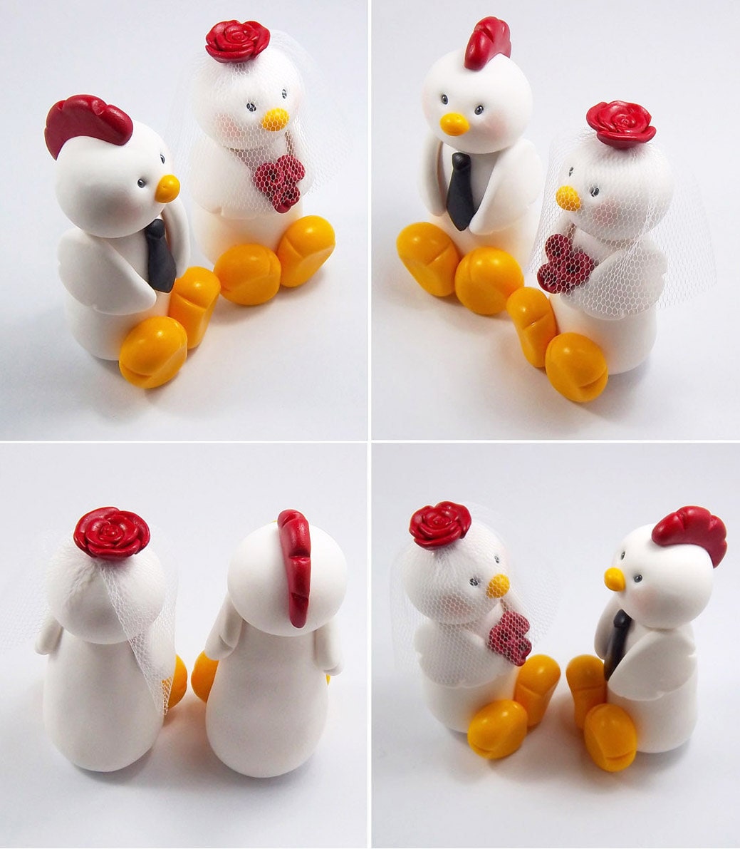 Custom Wedding Cake Topper, Rooster and Hen Couple, Personalized Figurines, Chinese Zodiac Sign, Made To Order