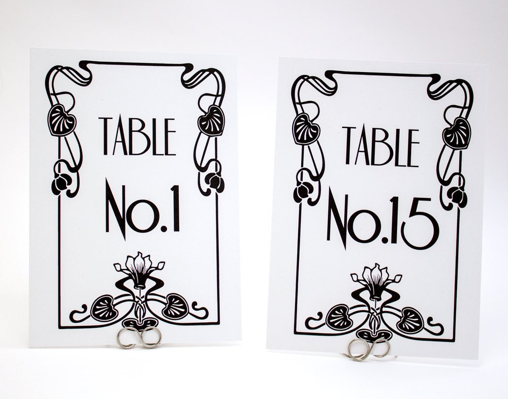 Vintage Glam 1930's Gatsby Inspired Art Deco Old Hollywood Table Number Cards in Black and White