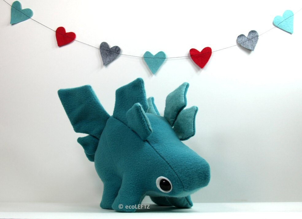 Eco Plush Stegosaurus Dinosaur in Columbia Blue Wool with Teal Accents - Handmade with Upcycled, Recycled, & Eco Friendly Materials