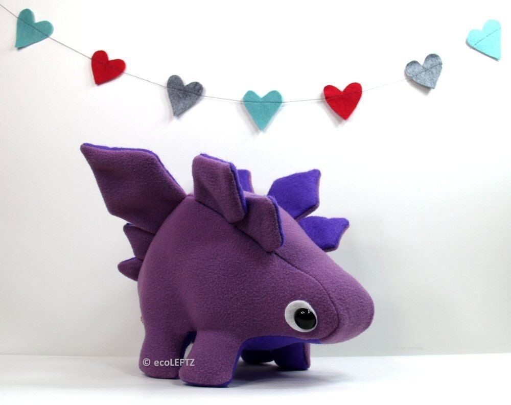 Eco Plush Stegosaurus Dinosaur in Light Purple Wool with Purple Accents - Handmade with Upcycled, Recycled, & Eco Friendly Materials