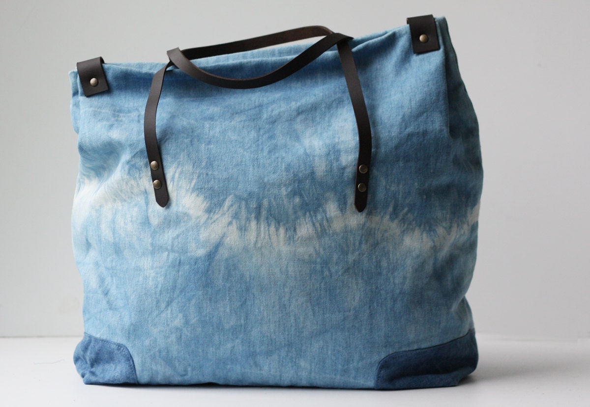 Indigo Dyed One of a Kind Organic Weekend Bag: no.3