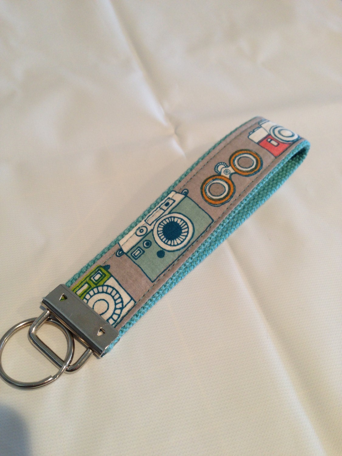 One Key Fob Wristlet - Organic Captured Fabric on webbing