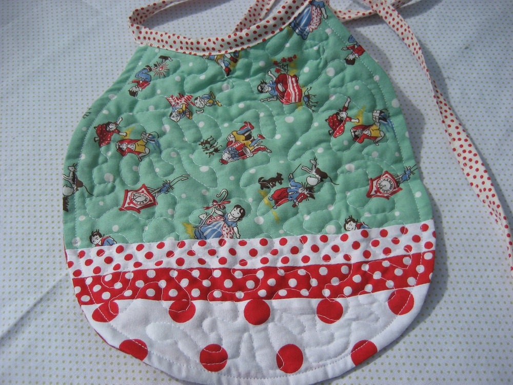 Quilted bib, baby girl reversible Mother Goose bib