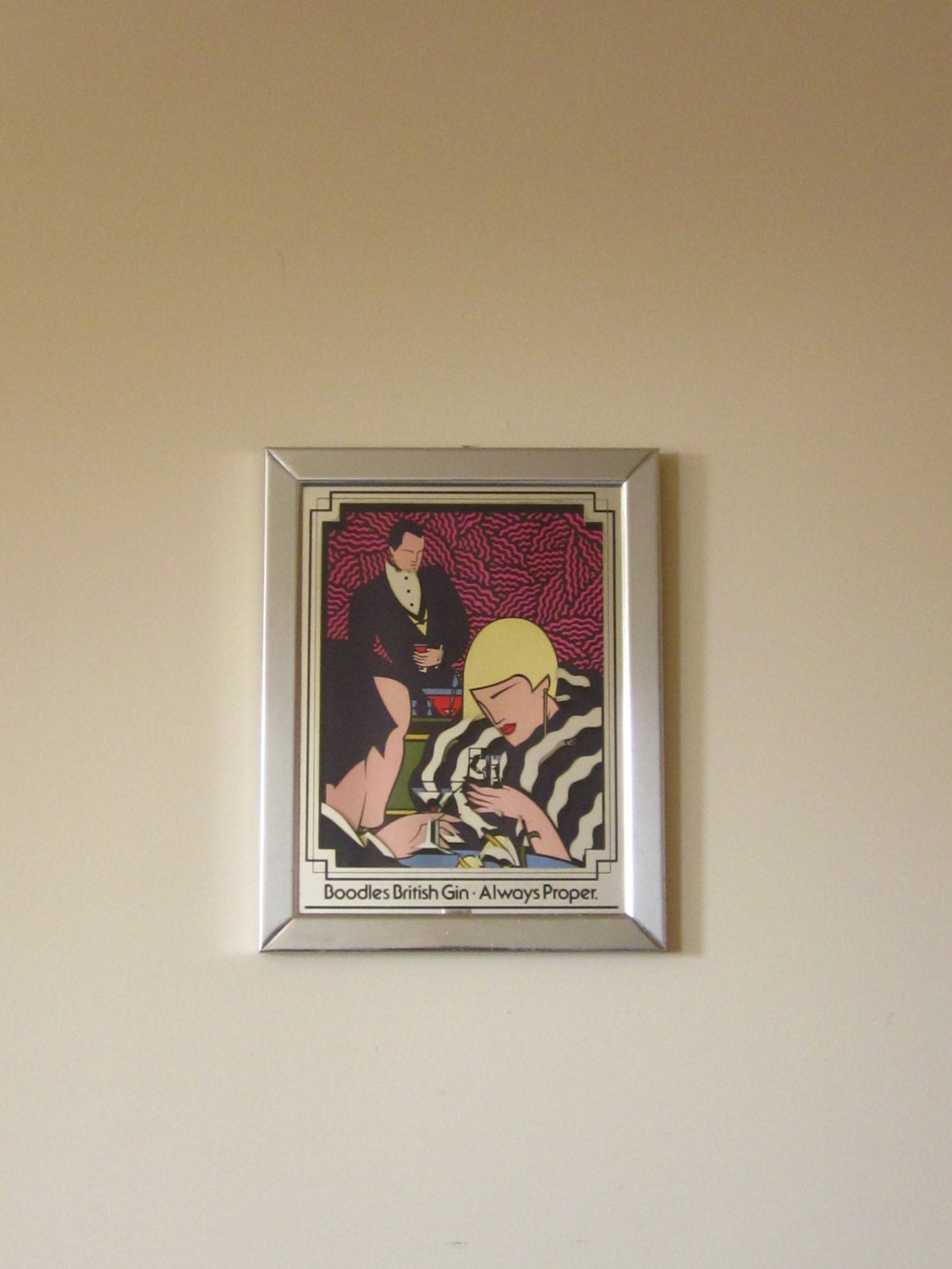 Vintage Boodles Gin Advertisement Poster Art Deco Mirrored Wall Decor