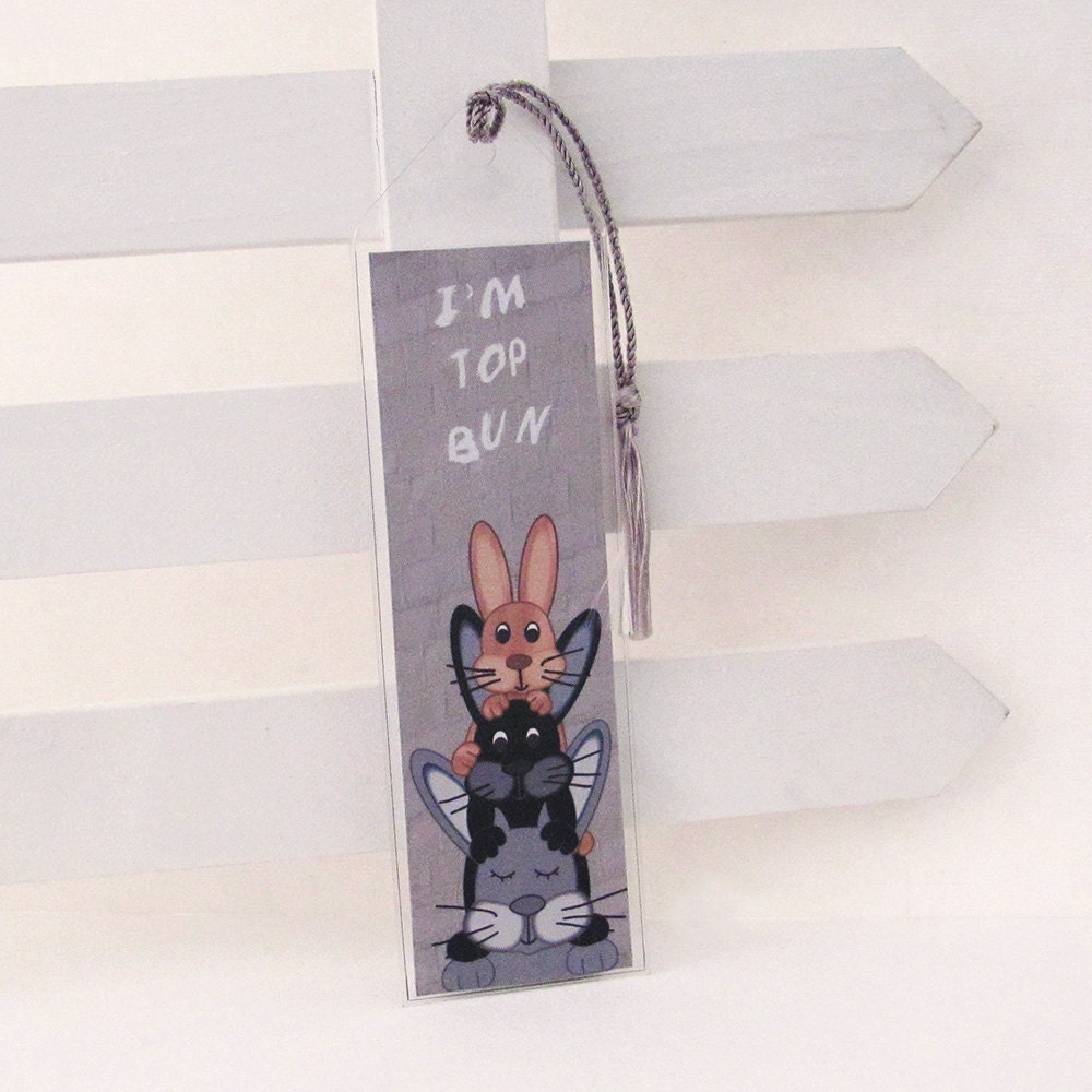 Funny Bunny Bookmark, Rabbit King of the Hill, Silver Tassel