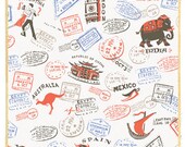 Heather Ross, Munki Munki, PASSPORT STAMPS in Flannel, 1 Leg Panel