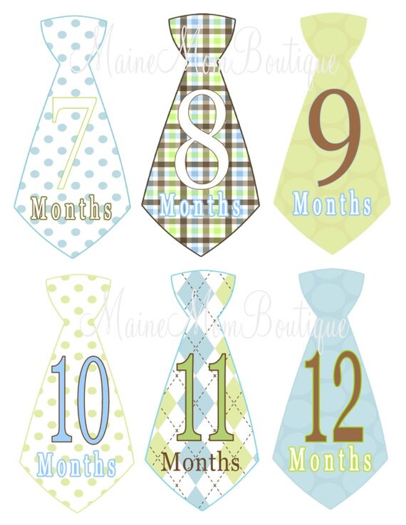 SALE Baby Monthly Onesie Stickers Baby Boy Gift  Blue Green Brown  Uncut  Tie FAST.. SHIP