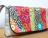 shades of pink and green patchwork quilted linen wristlet clutch