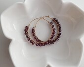 Wire wrapped beaded garnet goldfil earrings