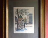 Jules Leray colored etching of Paris Street Scene 1920's