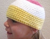 Child Toddler Hat Yellow Pink White Crochet Stripes
