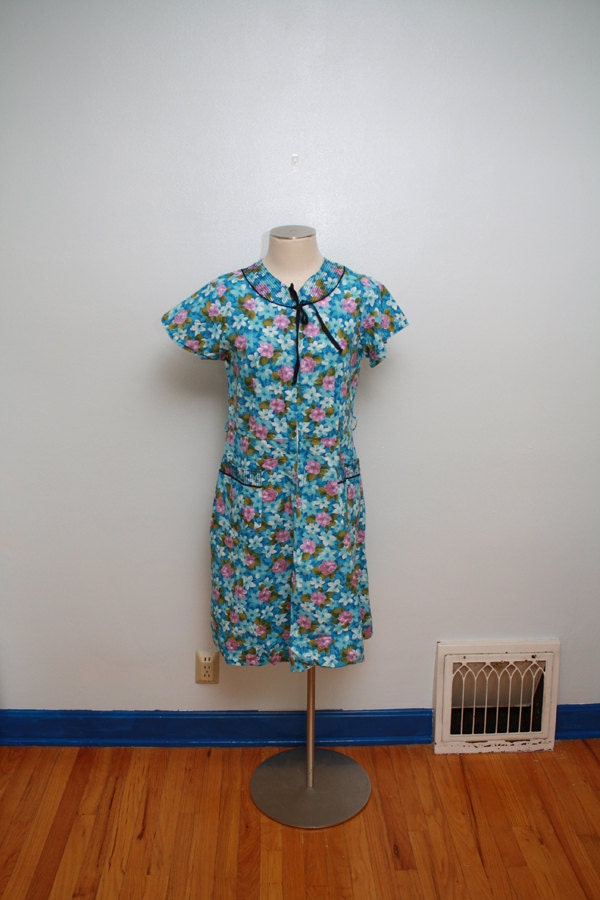 Beautiful in Blue: 1950s Floral Cotton Dress