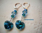 Beautiful Blue Zircon AB Swarovki Crystal Heart Drop Earrings,Sterling Silver,December Birthstone,Wedding,Bridal Gifts,Free USA Shipping