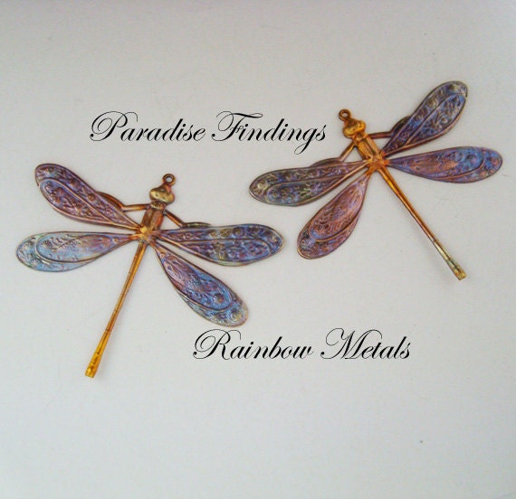 Rainbow Dragonflies Jewelry Components, Necklace Supply, Custom Earring Supplies, Embellishment, Exclusive Coloring