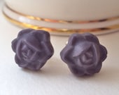 Grey Rose stud earrings - small flower posts