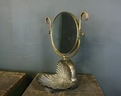 Antique Art Nouveau Vanity Mirror with Shell Pin Dish / Signed