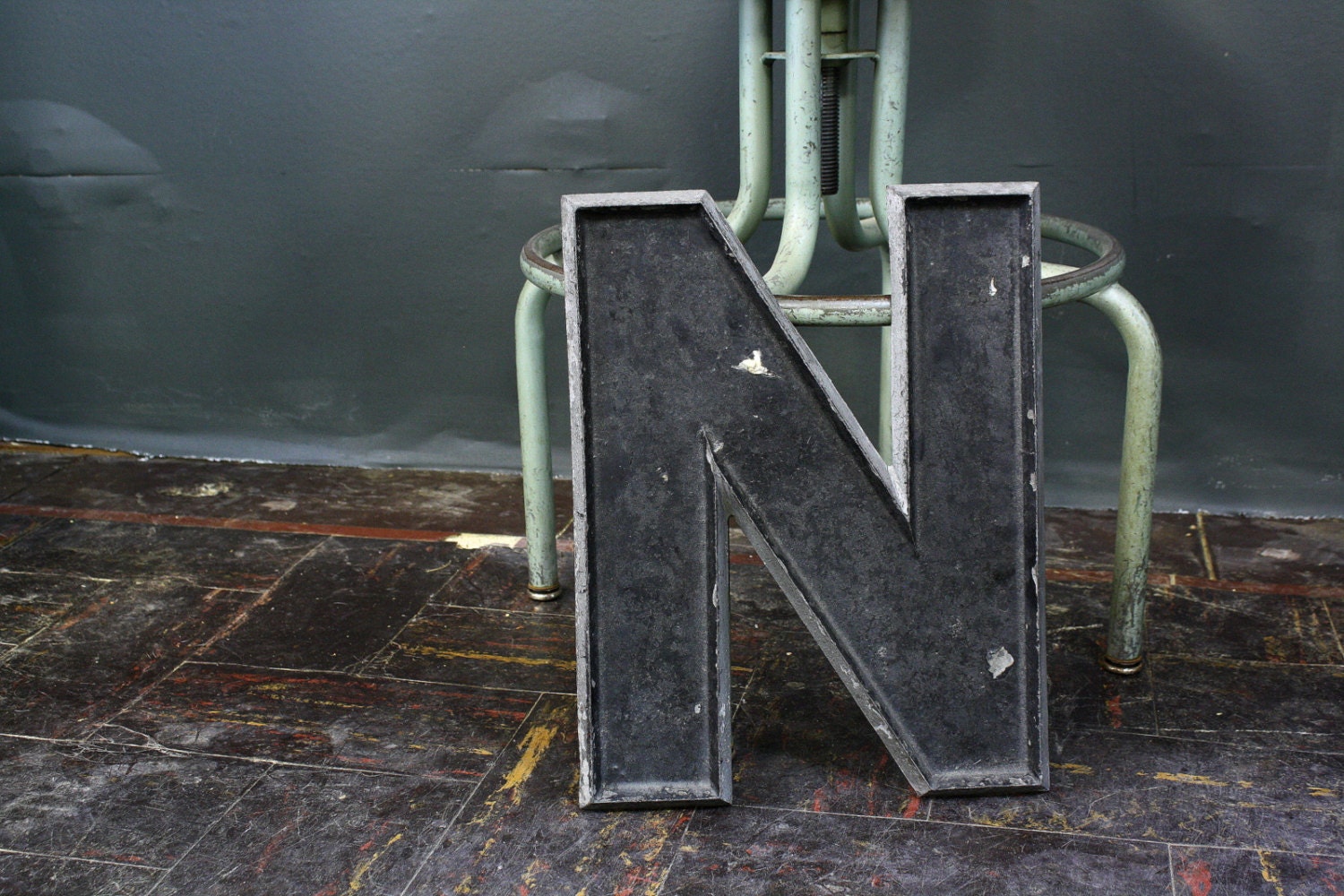 Letter N Metal Industrial Sign / 12" Tall