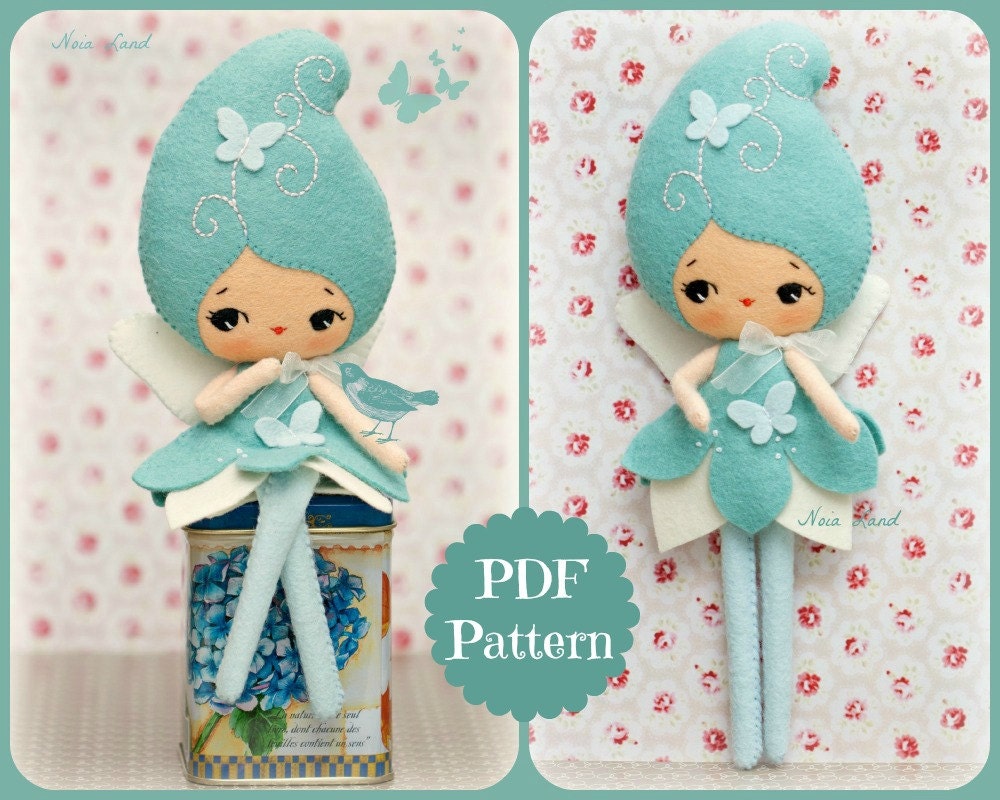 PDF. Blue fairy doll. Plush Doll Pattern, Softie Pattern, Soft felt Toy Pattern.